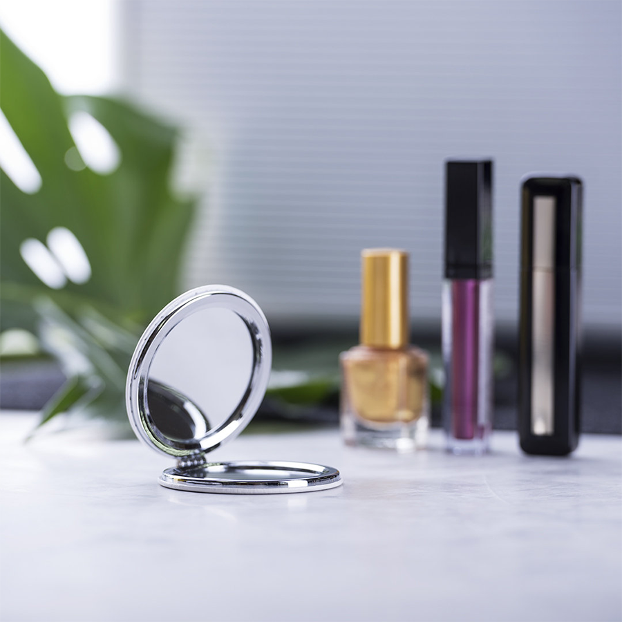 miroir pliant en similicuir blanc