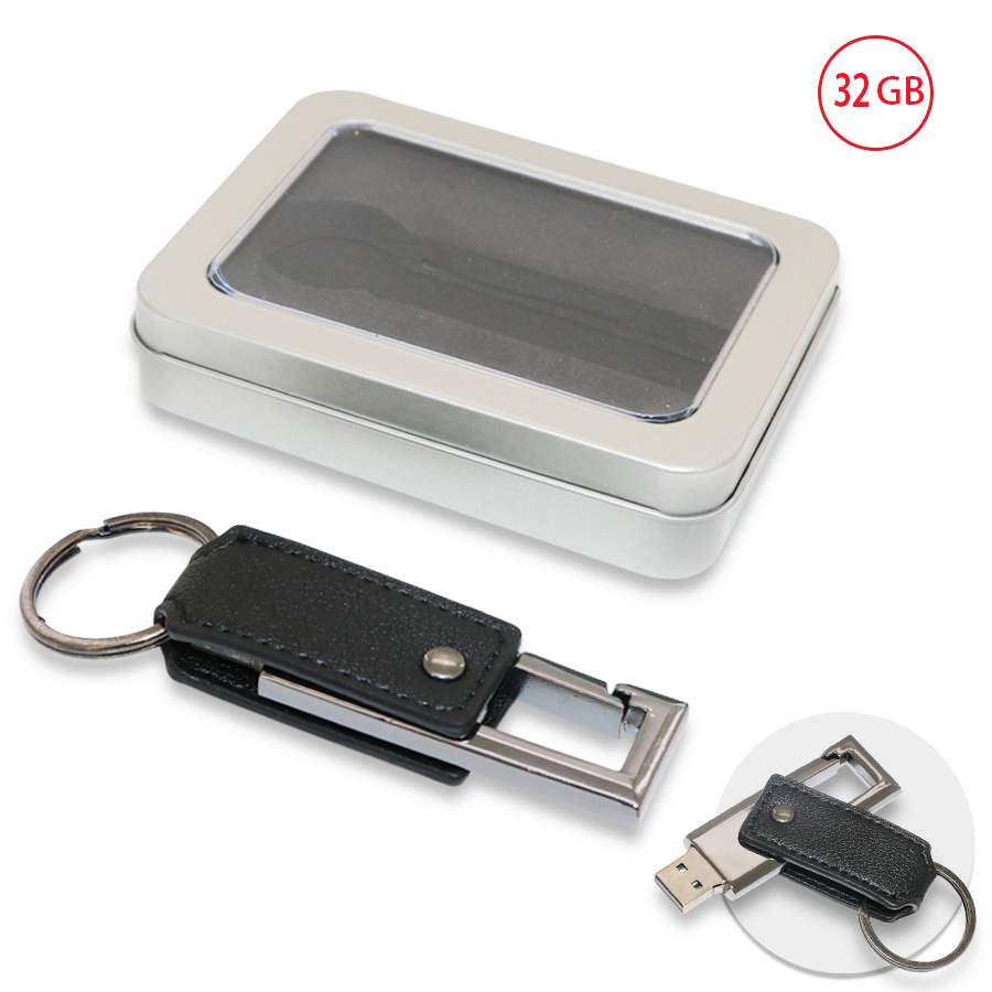 usb 32 gb en similicuir et métal crochet