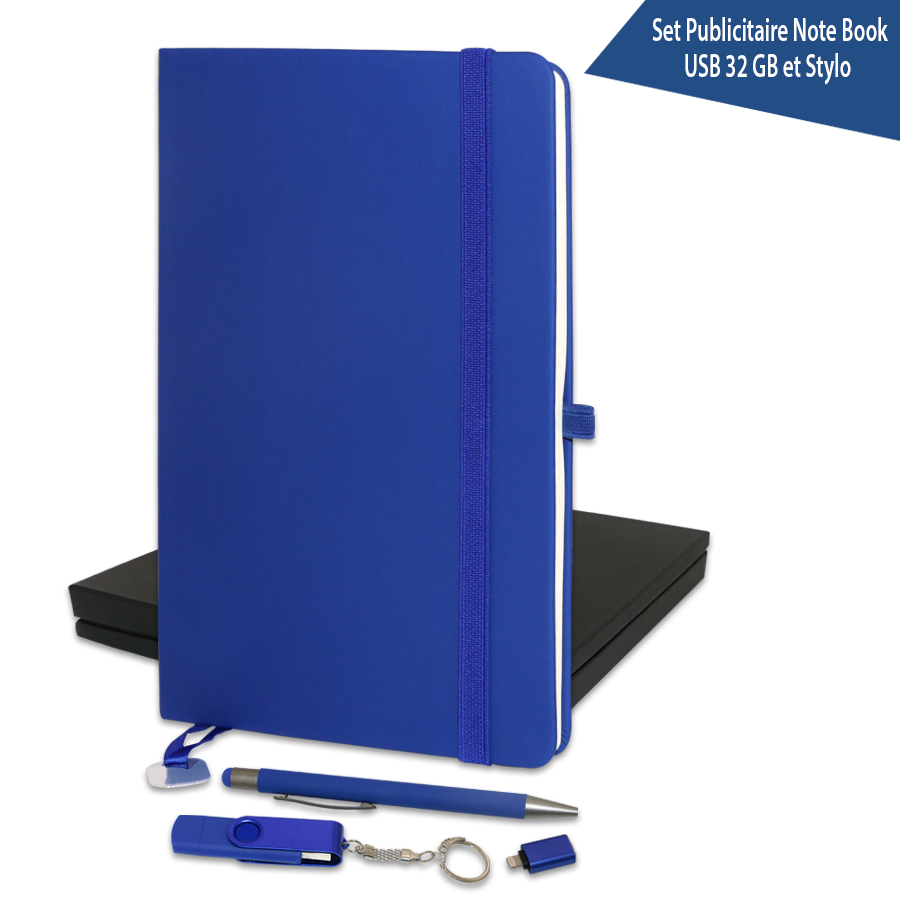 set publicitaire note book, usb 32 gb et stylo