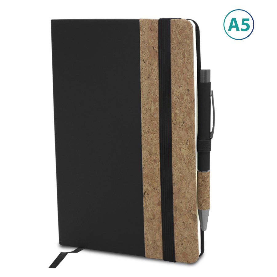 set notebook a5 en liège et similicuir avec stylo