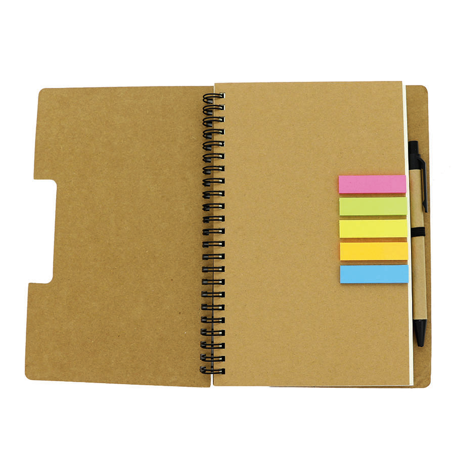 carnet  ecologique  avec spiral, stylo et post-it