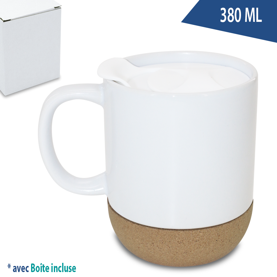 mug  380 ml en porcelaine et liège  avec couvercle